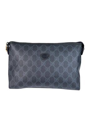 Gucci Vintage GG Plus Gray Black Clutch Gold 156.01.045